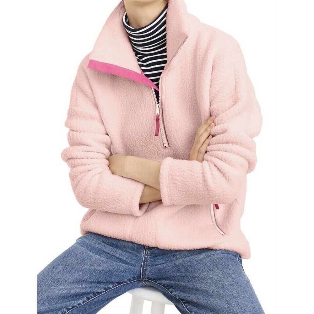 J Crew Quarter Zip Pink Fleece Polartec Sherpa Pullover K6370 Womens S Small